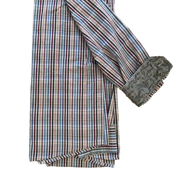 Tallia | Men's XXL 18.5 Gingham Striped Flip Cuff Button Down Shirt Paisley Gray - Picture 2 of 13